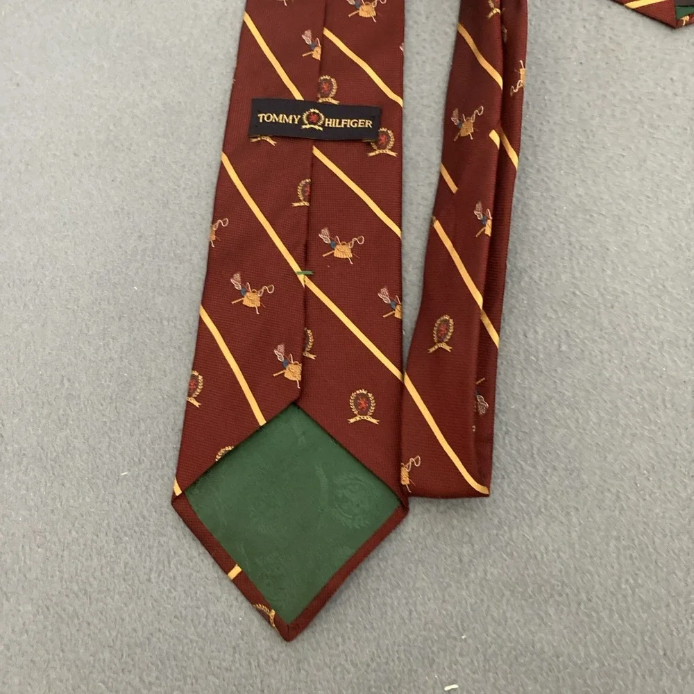 Tommy Hilfiger Maroon w/Gold Striped Fly Fishing Supplies &‎ Logo Men's Silk Tie